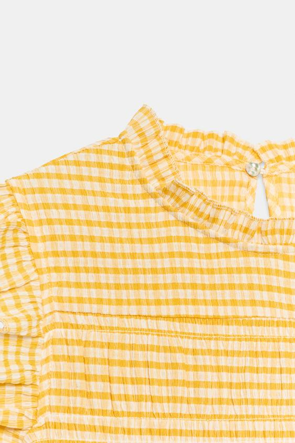 ZARA ТОП В КЛЕТКУ ВИШИ С ЭФФЕКТОМ ЖАТКИ, ЭКРЮ/ЖЕЛТЫЙ