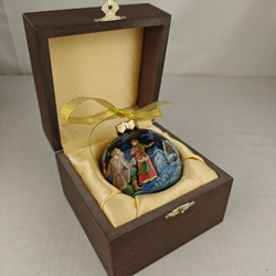 Шар новогодний с ручной росписью Палех "Серебряное копытце" в футляре