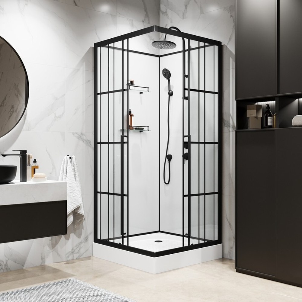 Душевая кабина Niagara Standart ST90/15QR/KL/BKT (90х90х225) низкий поддон(15см),черный,стекло прозрачное,3 места