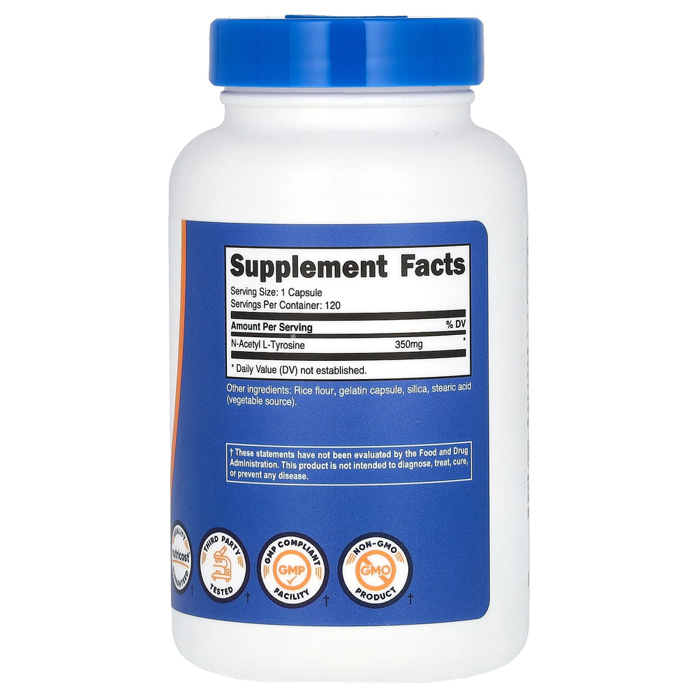 Nutricost, N-ацетил L-тирозин, 350 мг, 120 капсул