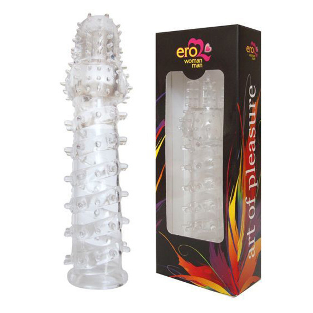 Закрытая прозрачная рельефная насадка 13,5см с шипиками Bior Toys Erowoman-Eroman Crystal Sleeve EE-10094