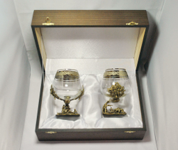 Набор из 2-х бокалов для коньяка "Охота на кабана" (подарочный футляр)