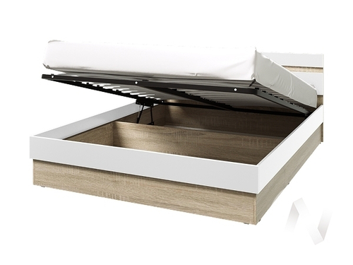 Кровать 1;6м с ПМ Спальня Ким (сонома/белый глянец холодный)