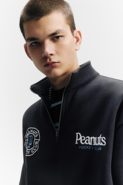 PULL&BEAR Толстовка на молнии и воротником-стойкой с принтом «Peanuts», темно-синий