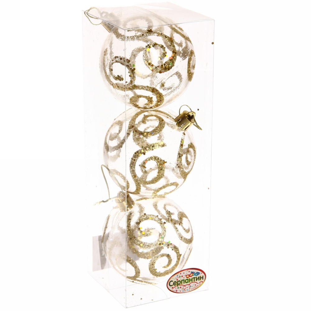 Новогодние шары 7см (набор 3шт) «Зимние узоры», золото