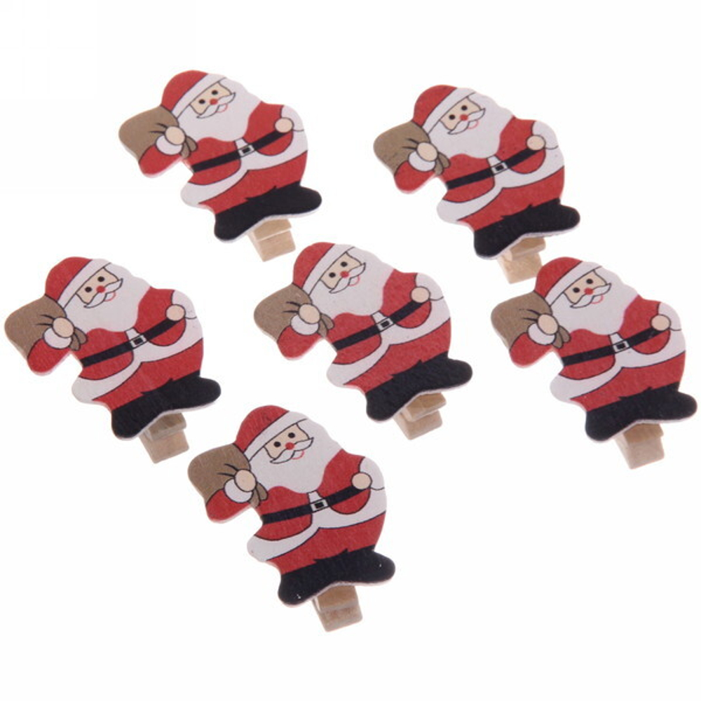 Прищепки декоративные «Дед Мороз» 4 см (набор 6 шт)