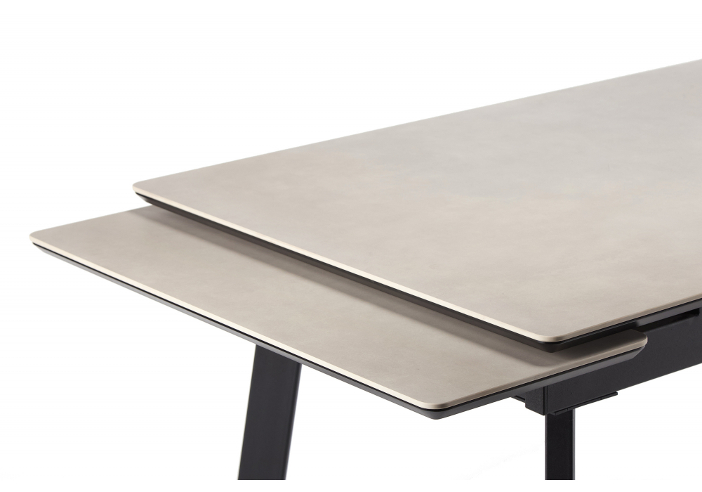 Керамический стол Woodville Норман 140(200)х80 carmen light grey, черный, ножки черные