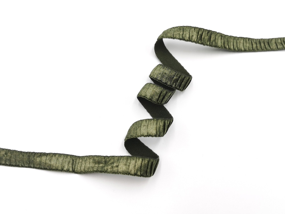 Бретелечная резинка со сборкой и блеском, 15 мм, хаки, (Арт: BR960/15-1258), м