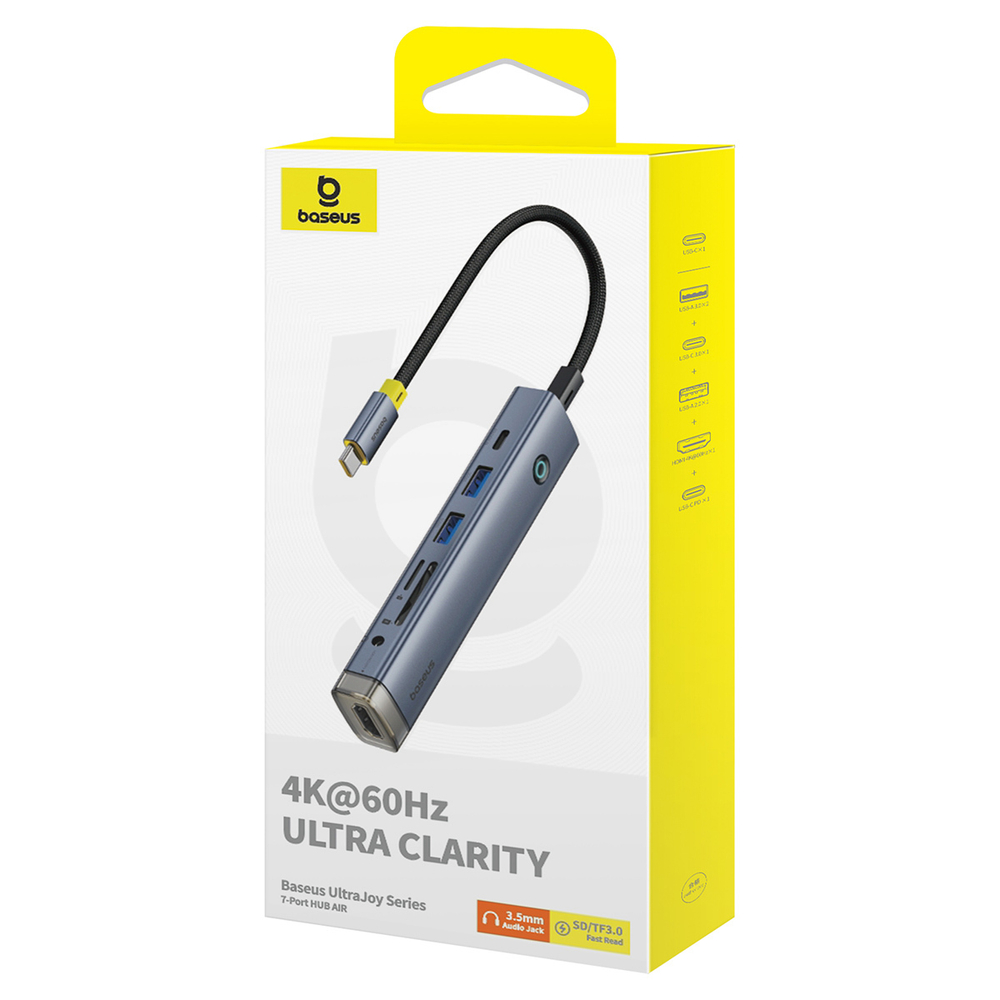 USB-C Хаб Baseus UltraJoy 7-Port AIR (HDMI4K@60Hz + 2xUSB-A3.0 + USB-C-PD + SD3.0 + TF3.0 + mj3.5mm)