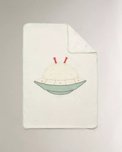 ZARA HOME ДЕТСКИЙ ФЛИСОВЫЙ ПЛЕД С ВЫШИВКОЙ, РАЗНОЦВЕТНЫЙ