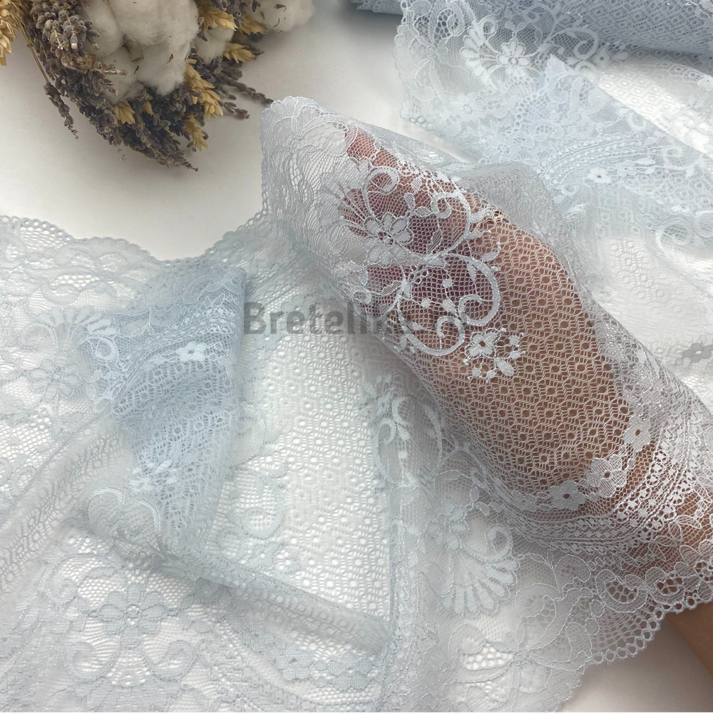 Кружево эластичное серо-голубое 23 см