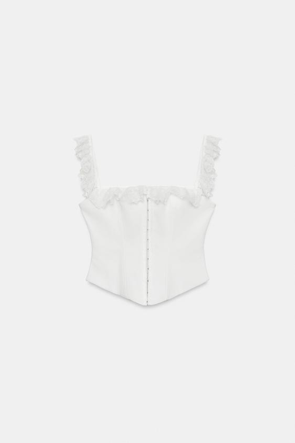 ZARA КРУЖЕВНОЙ ТОП В БЕЛЬЕВОМ СТИЛЕ, БЕЛЫЙ