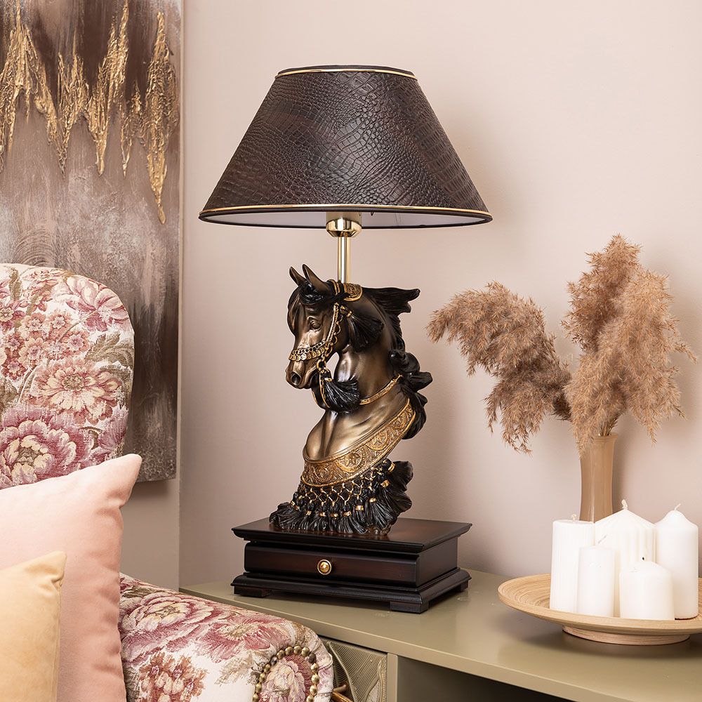 Настольная лампа с бюро Лошадь императора Бронза с абажуром 38 Mally