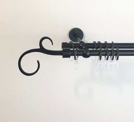 Карниз кованый для штор Руно Ост d 16/16 мм двухрядный, цвет черный матовый