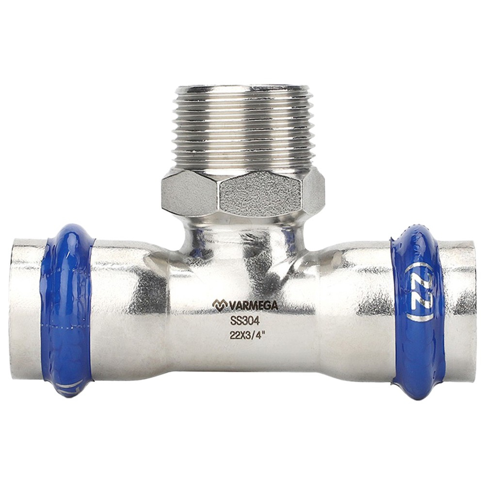 Тройник VARMEGA раструбный Inox Press НР 22x3/4"x22
