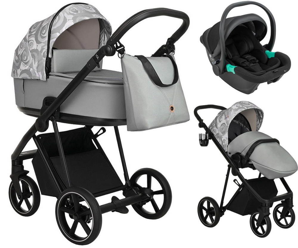 Детская коляска Roan Sol Flowers 3 в 1 с автокреслом Pituso Santiso Pro RSF/5002 Gray/Black