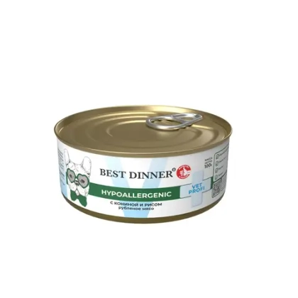 BEST DINNER (Бест Динер) Exclusive Vet Profi Hypoallergenic Консервы для собак для профилактики пищевой аллергии, с кониной и рисом, 100 г