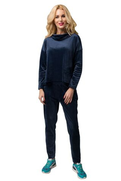 Костюм из бархатистого материала с декором (Размер: L) (Цвет: темно-синий)