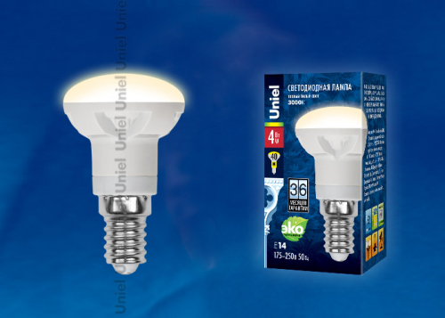 LED-R39-4W/WW/E14/FR PLP01WH Лампа светодиодная. Форма рефлектор, матовая. Серия Palazzo. Теплый белый свет. Картон. ТМ Uniel.