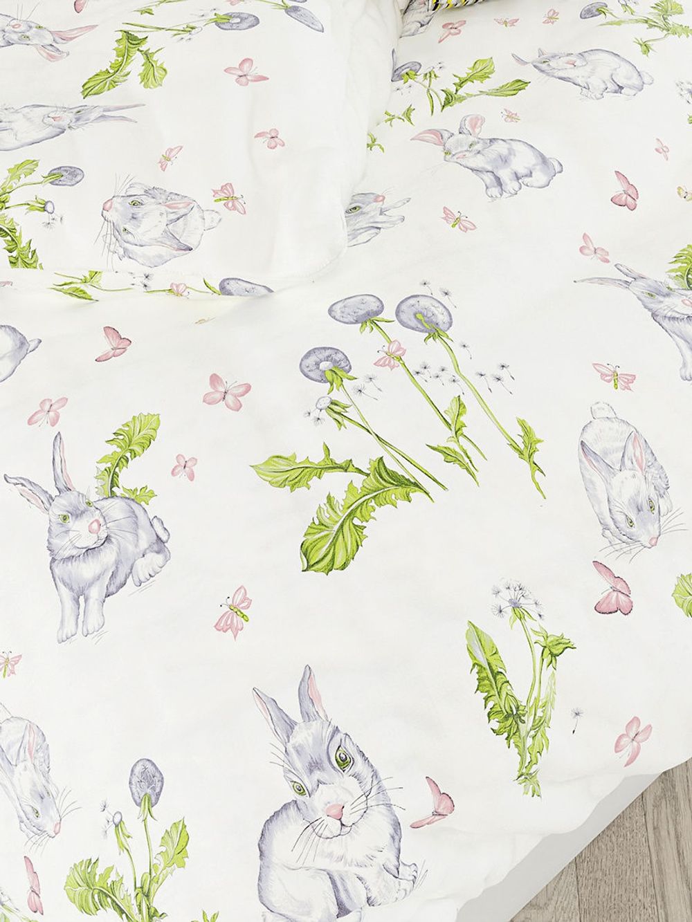 Постельное белье Сказка "Кролики" евро Наволочка 50х70 см 2 шт Простынь 240х215 см Пододеяльник 200х215 см, поплин