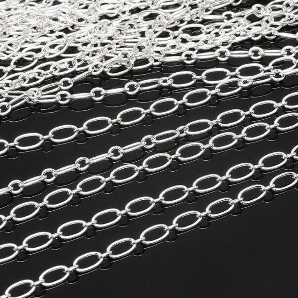 Цепочка (Юж. Корея). родиевое покрытие, звено 6,5*3,2 мм и 2,7*3,4 мм, цена за 50 см