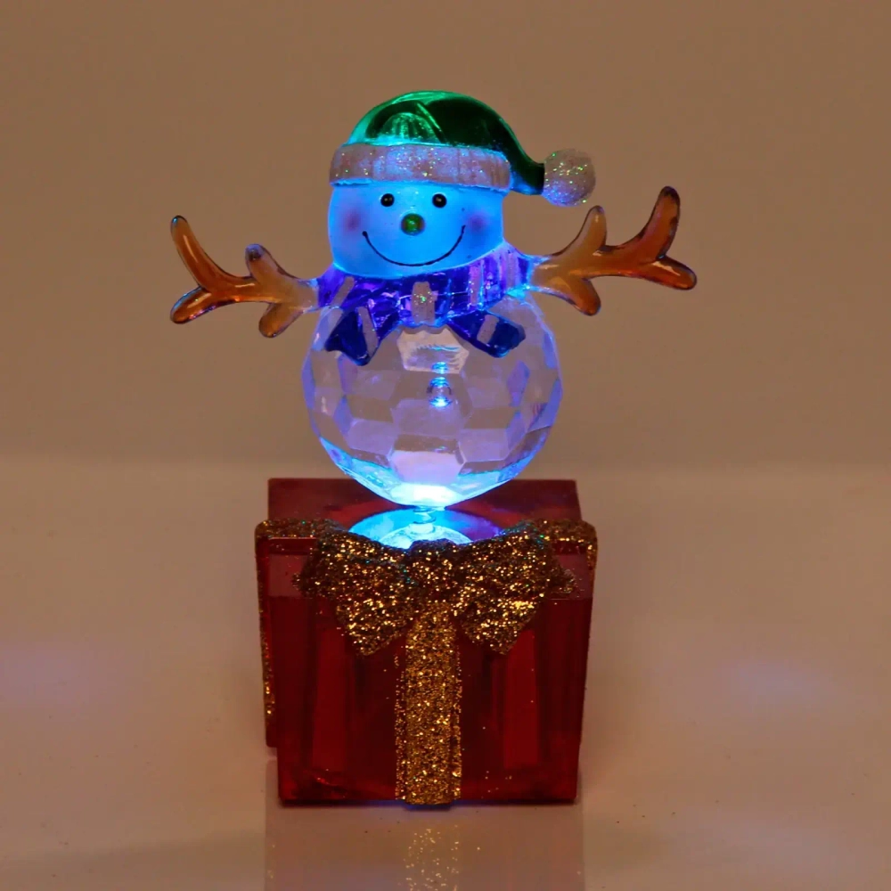 Фигурка с подсветкой «Снеговичок в колпачке на подарке» 9 см