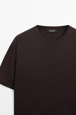 Massimo Dutti Футболка из 100% хлопка с короткими рукавами, коричневый