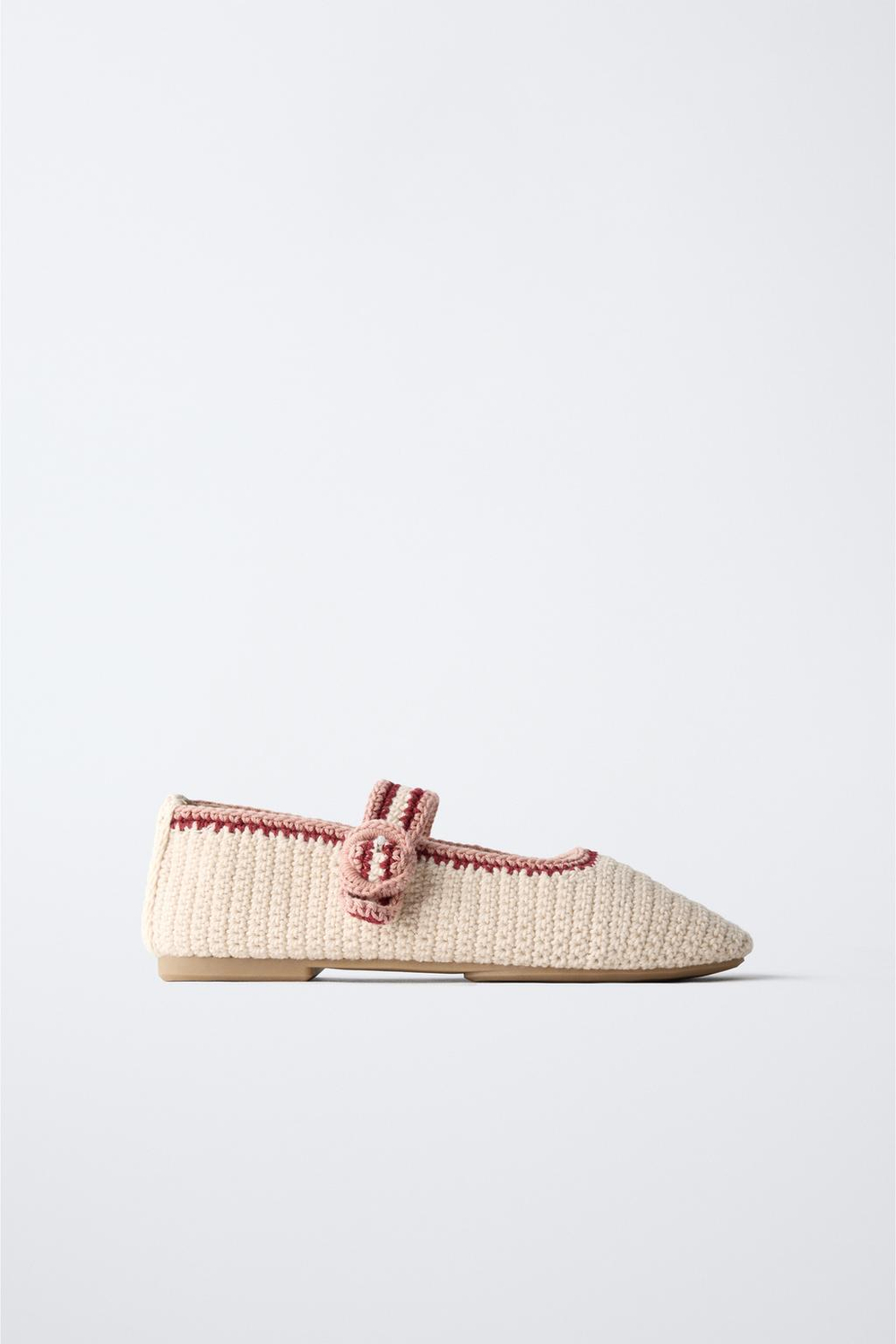 ZARA БАЛЕТКИ ИЗ КРУЖЕВА КРОШЕ, ЭКРЮ