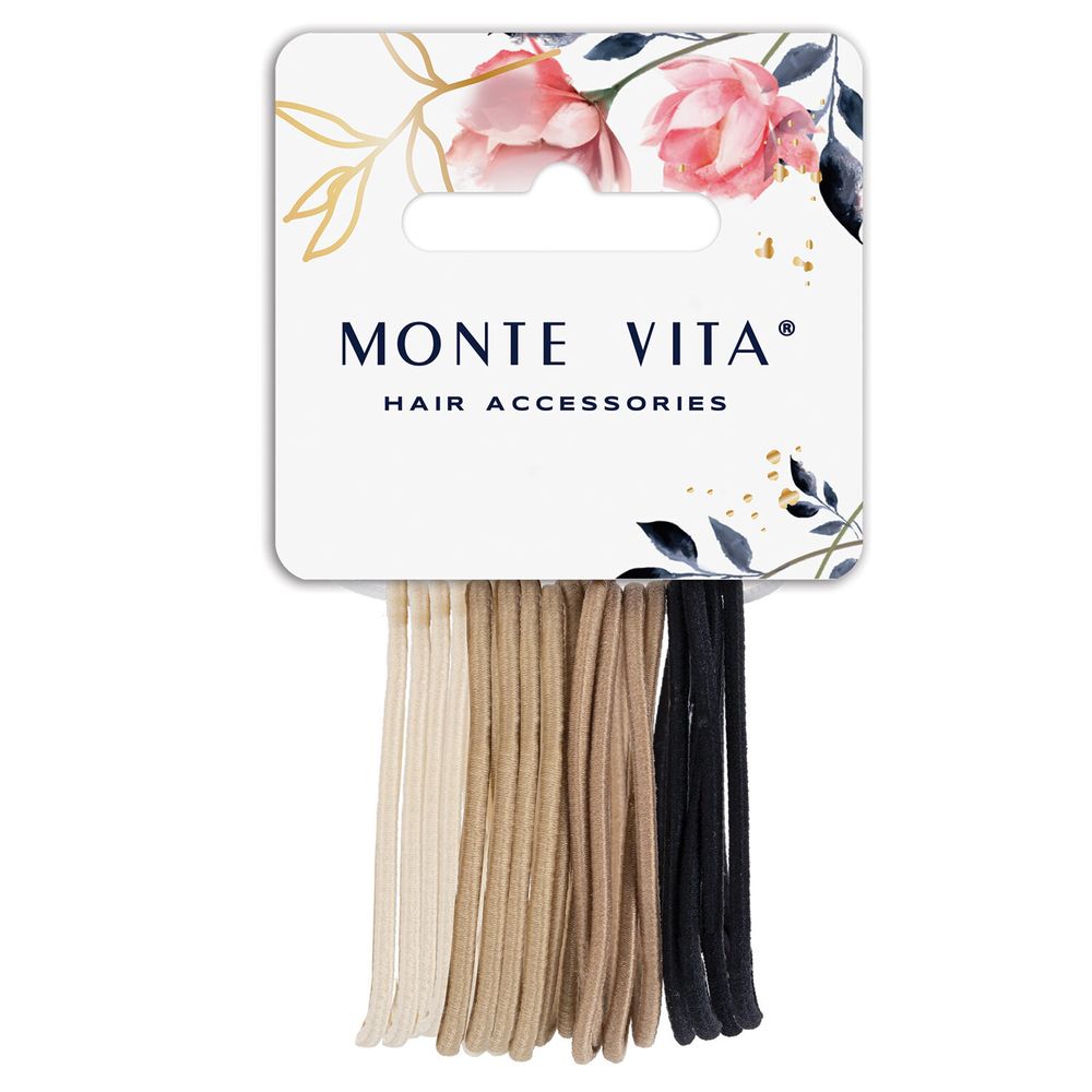 Резинка для волос НАБОР 16 шт., 0,15х14 см, чёрный, коричневый, бежевый, MONTE VITA, 457036