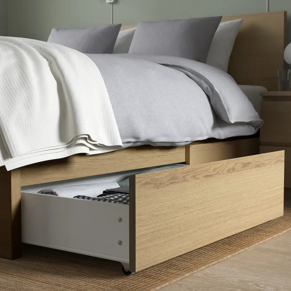 Ящик д/высокого каркаса кровати - IKEA MALM, дубовый шпон, беленый, 200 см МАЛЬМ ИКЕА