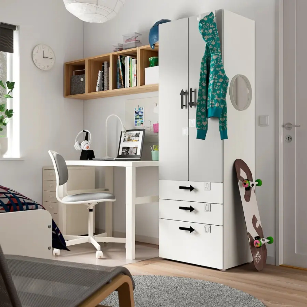 Шкаф - SMÅSTAD / SMАSTAD  IKEA /СМОСТАД  ИКЕА, 60x42x181 см, белый/серый