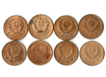 Набор из 8 монет 1 копейка 1936, 38, 45, 48, 49, 51, 54, 55 гг. Ранний СССР
