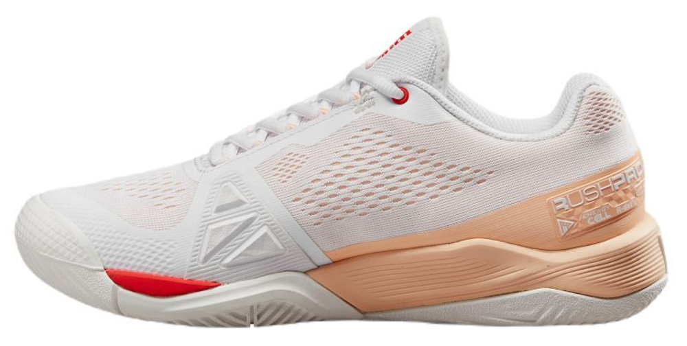 Женские Кроссовки теннисные Wilson Rush Pro 4.0 - white/peach parfait/infrared