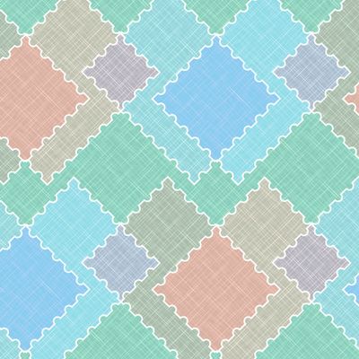 Разноцветный геометрический узор синий зеленый с коричневым пэчворк