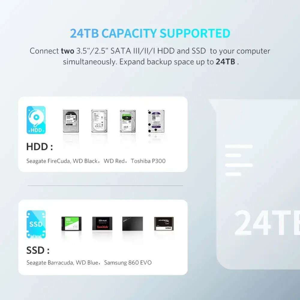 Док-станция USB 3.0 для HDD 3.5''/2.5'' SATA , до 12Tb UGREEN 50857