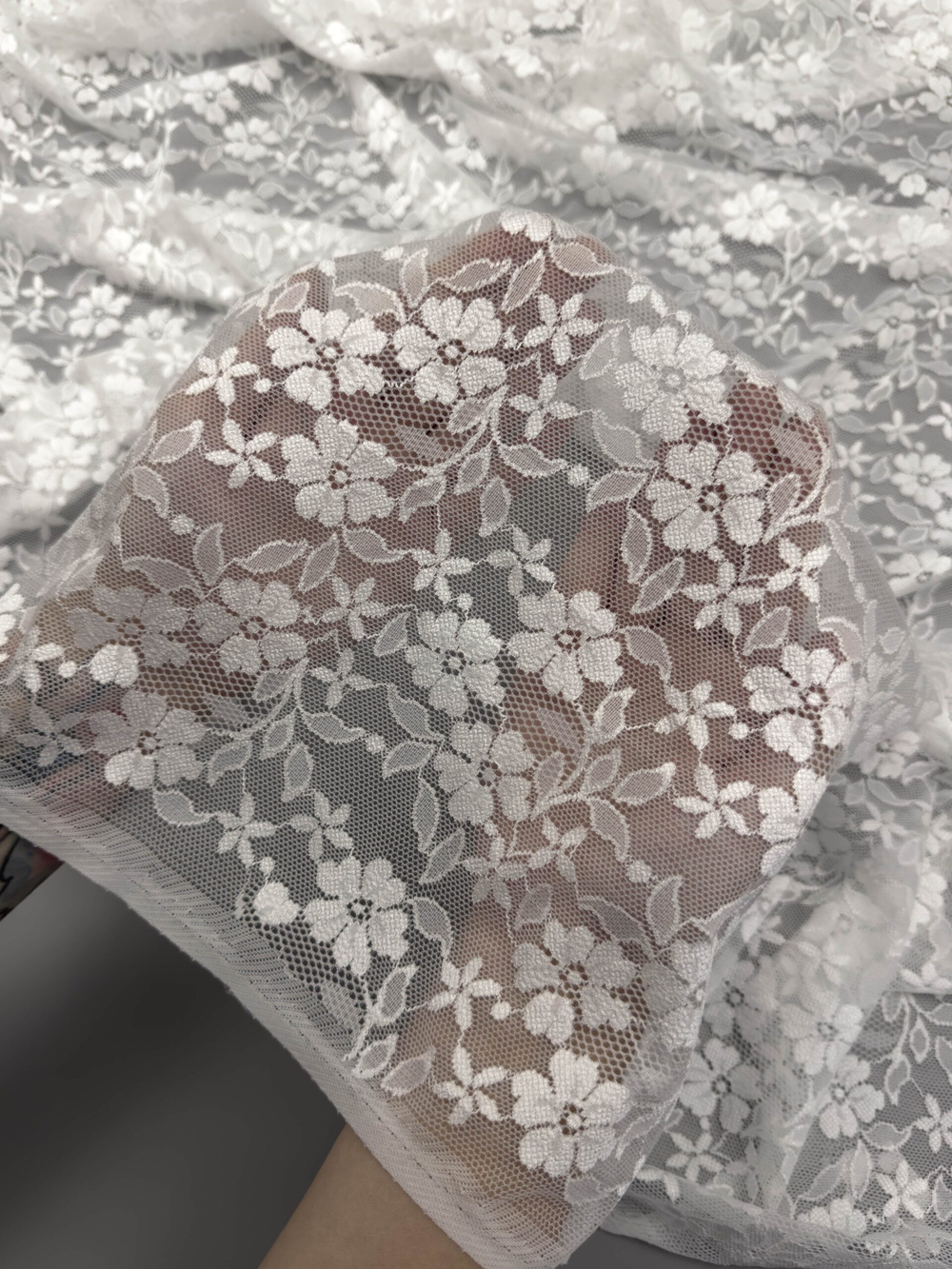 Гипюр эластичный теплый белый ширина 150 см плотный