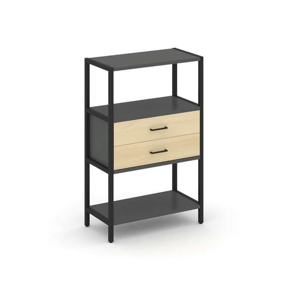 Shelf System Односекционный стеллаж трехярусный с ящиками SN.STM-312 Антрацит/Акация Лорка/Металл Че
