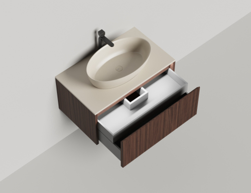 Подвесная тумба Domino 800, шпон, фрезерованный фасад, под встраиваемую раковину