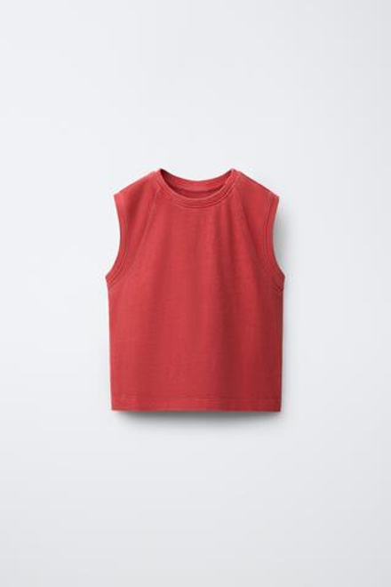 ZARA ОДНОТОННАЯ ФУТБОЛКА БЕЗ РУКАВОВ, КРАСНЫЙ