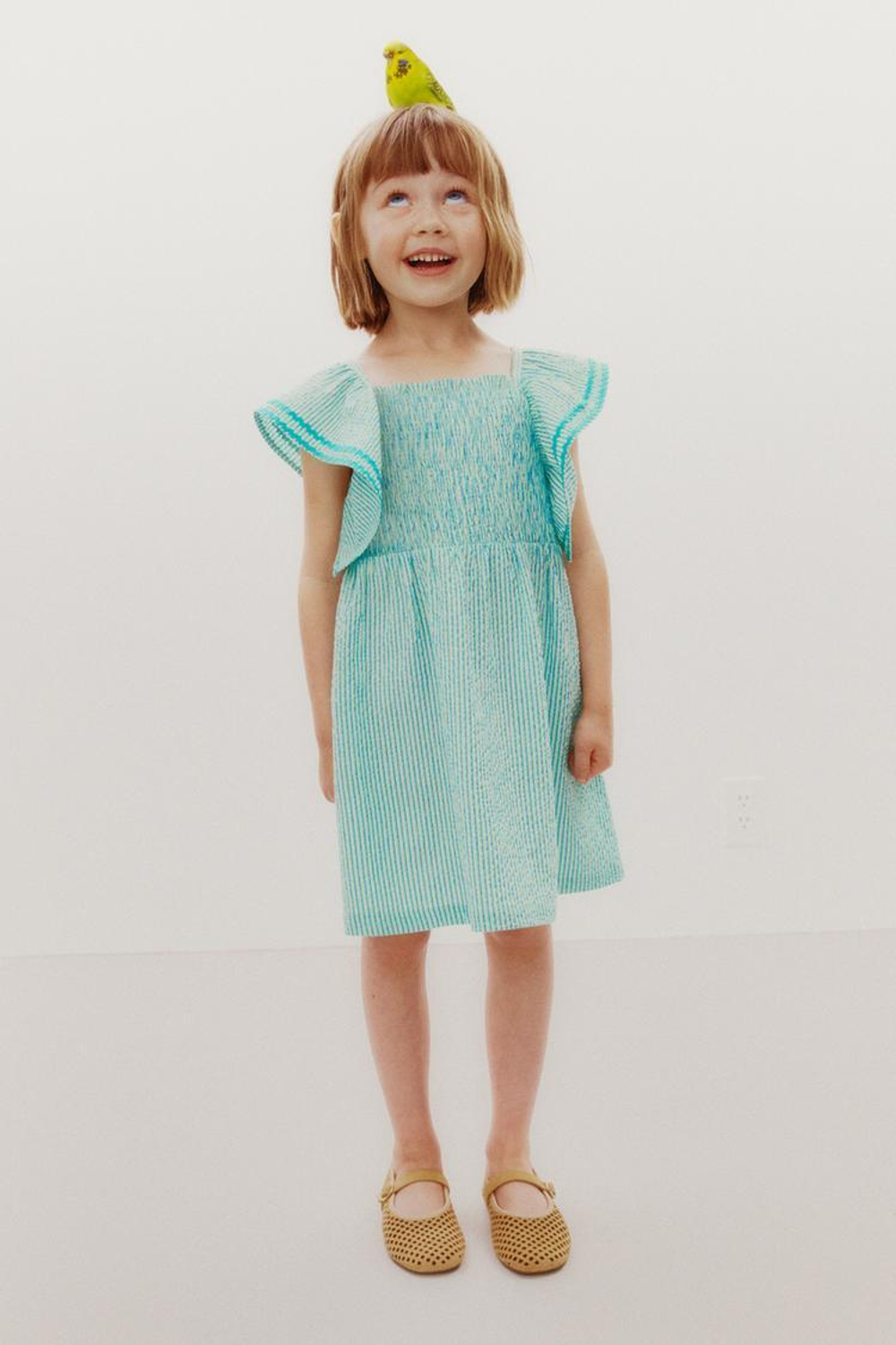 ZARA ПЛАТЬЕ ИЗ РЕЛЬЕФНОЙ ТКАНИ В ПОЛОСКУ, СИНИЙ