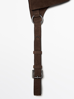 Massimo Dutti Поясная сумка из замши с двумя отделениями, норка