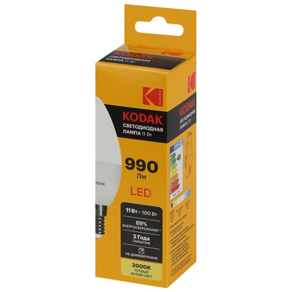 Лампа светодиодная Kodak LED B35-11W-830-E14 K 11Вт свеча теплый белый свет Е14