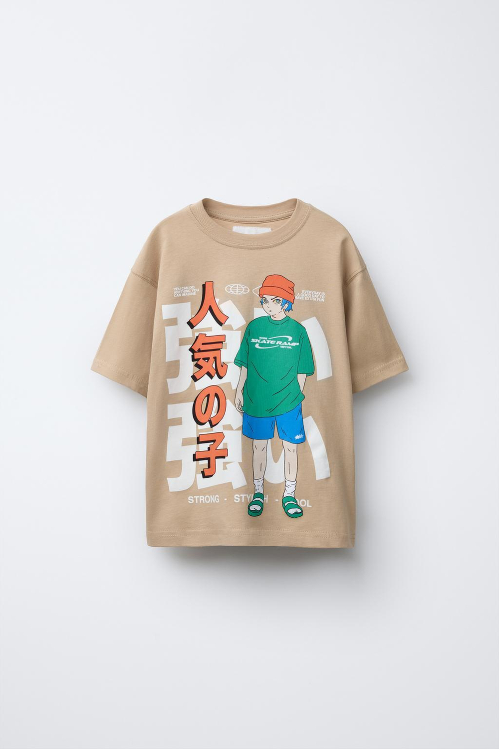 ZARA ФУТБОЛКА С ПРИНТОМ, БЕЖЕВЫЙ