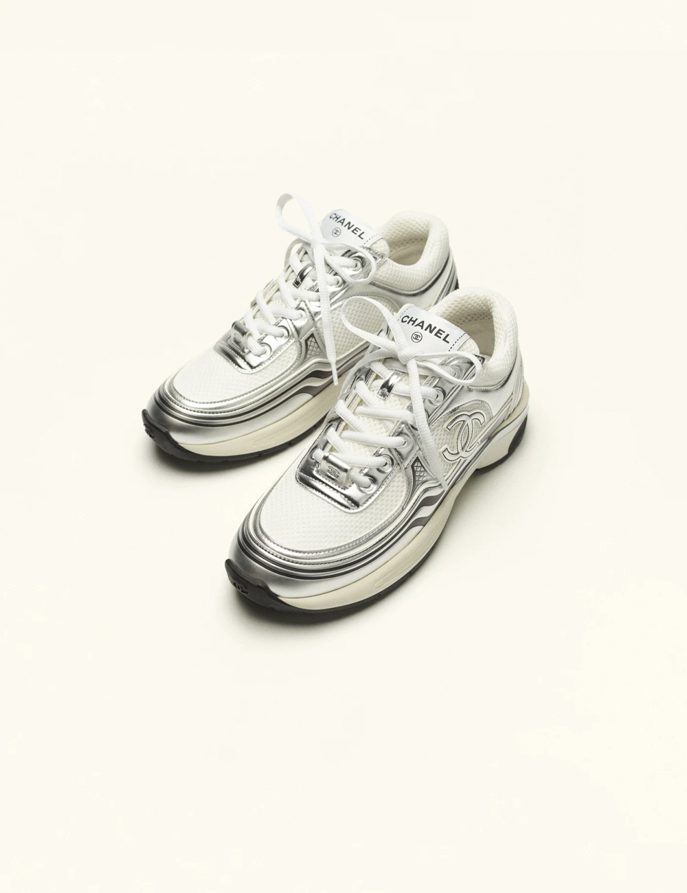 Chanel CC Logo Sneakers "White Silver" (G39792-Y56368-K5451)
