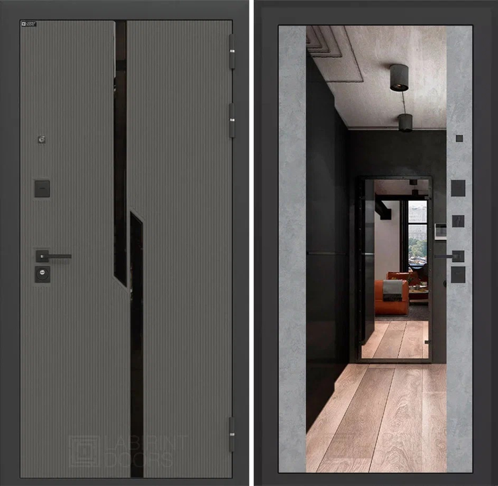 Дверь Входная Лабиринт CARBON С зеркалом Максимум Бетон светлый