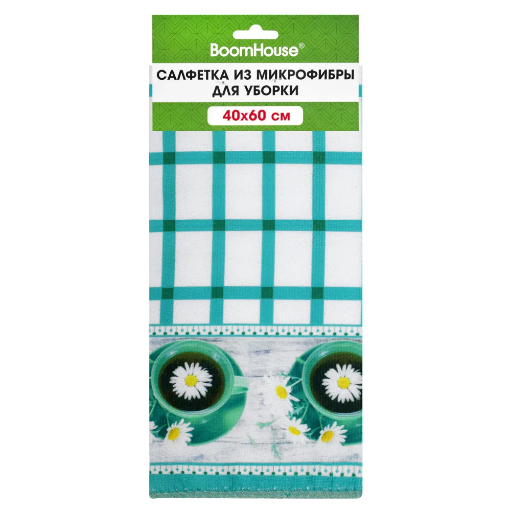 Салфетка из МИКРОФИБРЫ универсальная, 40х60 см, бирюзовая клетка, орнамент, 240 г/м2, BOOMHOUSE (БУМХАУС), 700879