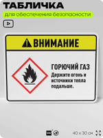 Табличка для обеспечения безопасности "Внимание горючий газ держите огонь и источники тепла подальше.", для дома, предприятия, организаций, 40х30 см, Silver Plane x Айдентика Технолоджи
