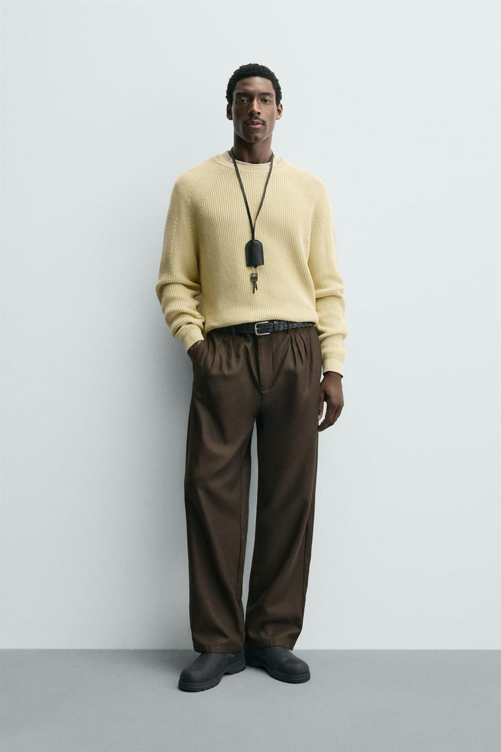 ZARA СВИТЕР ИЗ РЕЛЬЕФНОЙ ТКАНИ В РУБЧИК, ПАСТЕЛЬНО-ЖЕЛТЫЙ