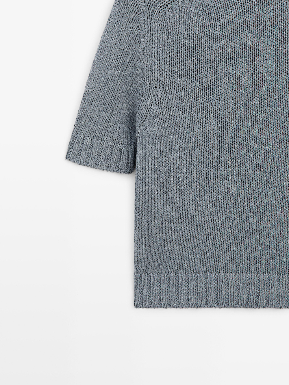 Massimo Dutti Свитер из смесового хлопка с высоким воротником, серо-синий