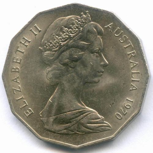 50 центов 1970 год. Австралия. 200 лет австралийскому путешествию капитана Кука. Медно-никель AUNC